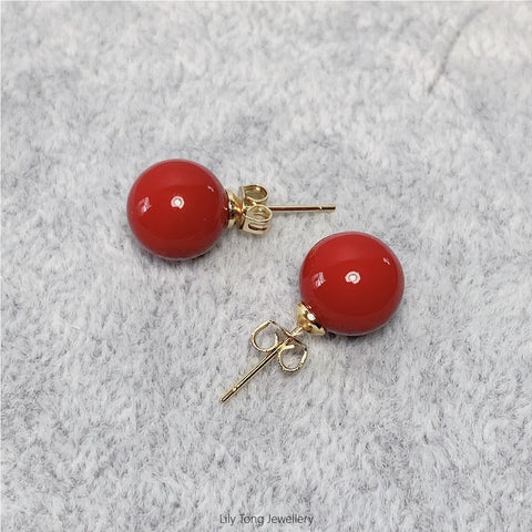 10mm Shell Pearl Stud Earrings (Deep Red)