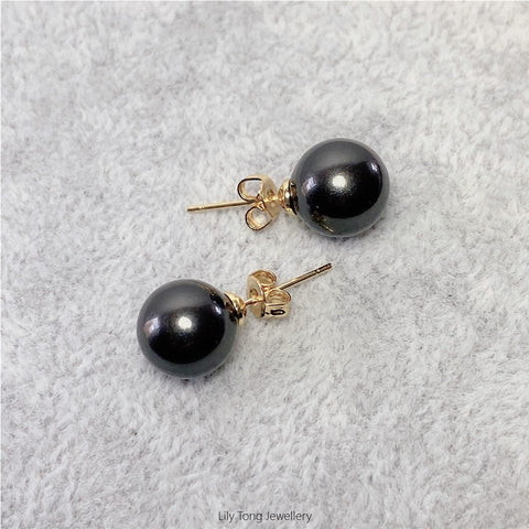 10mm Shell Pearl Stud Earrings (Black)