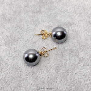 10mm Shell Pearl Stud Earrings (Grey)