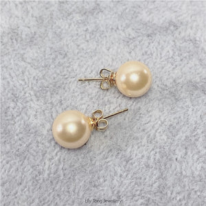 10mm Shell Pearl Stud Earrings (Light Gold)