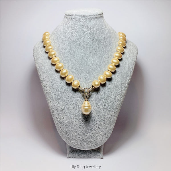 Oval Shell Pearl 1-Bead Pendant Necklace #0603