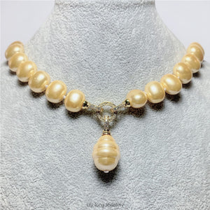 Oval Shell Pearl 1-Bead Pendant Necklace #0603