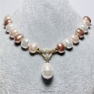 Multi-Coloured Oval Shell Pearl 1-Bead Pendant Necklace #0611