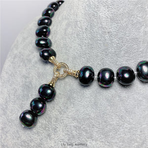 Oval Shell Pearl 3-Bead Pendant Necklace #0573