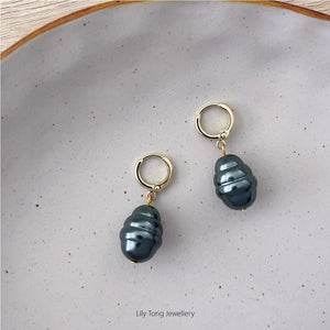 Small Hoop Earrings With Pearl Pendant #0374 Forest Green