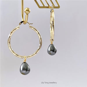 Hoop Earrings With Pearl Pendant #0599 Dark Grey Drop