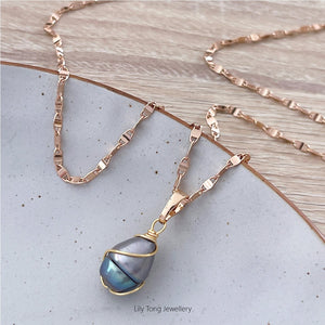 Spiral Caged Freshwater Pearl Pendant Necklace #0677