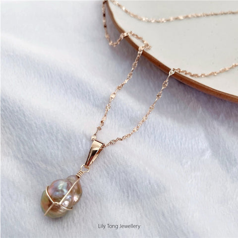 Baroque Pearl Pendant Gold-Filled Necklace #NBQL1