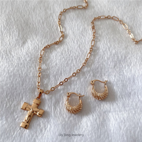 Gold-Filled Cross Pendant Necklace & Earrings #1