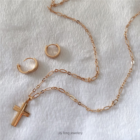 Gold-Filled Cross Pendant Necklace & Earrings #2