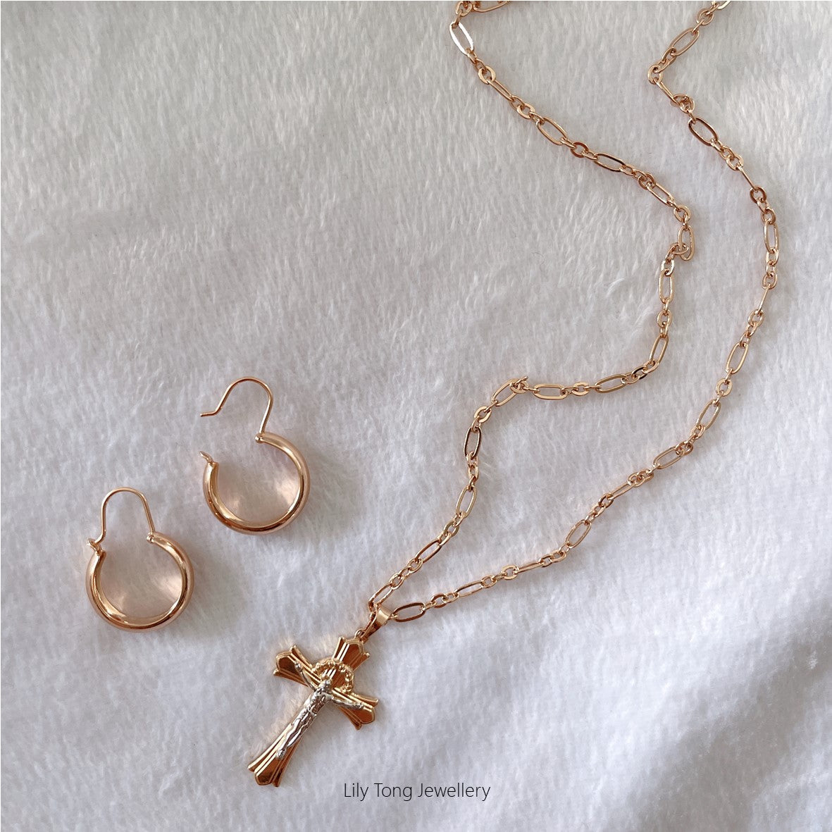 Gold-Filled Cross Pendant Necklace & Earrings #3