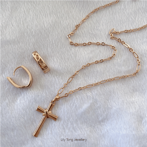 Gold-Filled Cross Pendant Necklace & Earrings #4