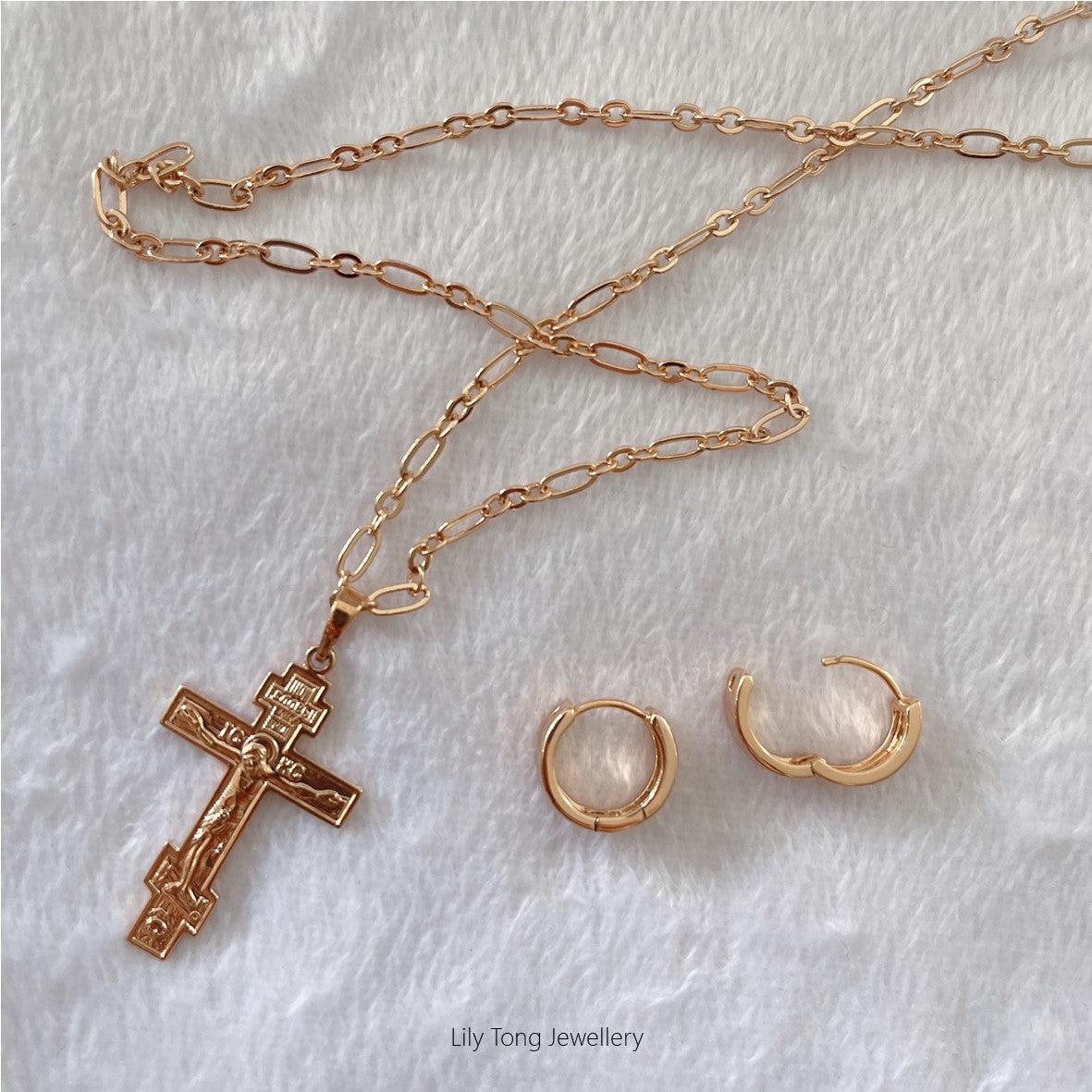 Gold-Filled Cross Pendant Necklace & Earrings #7