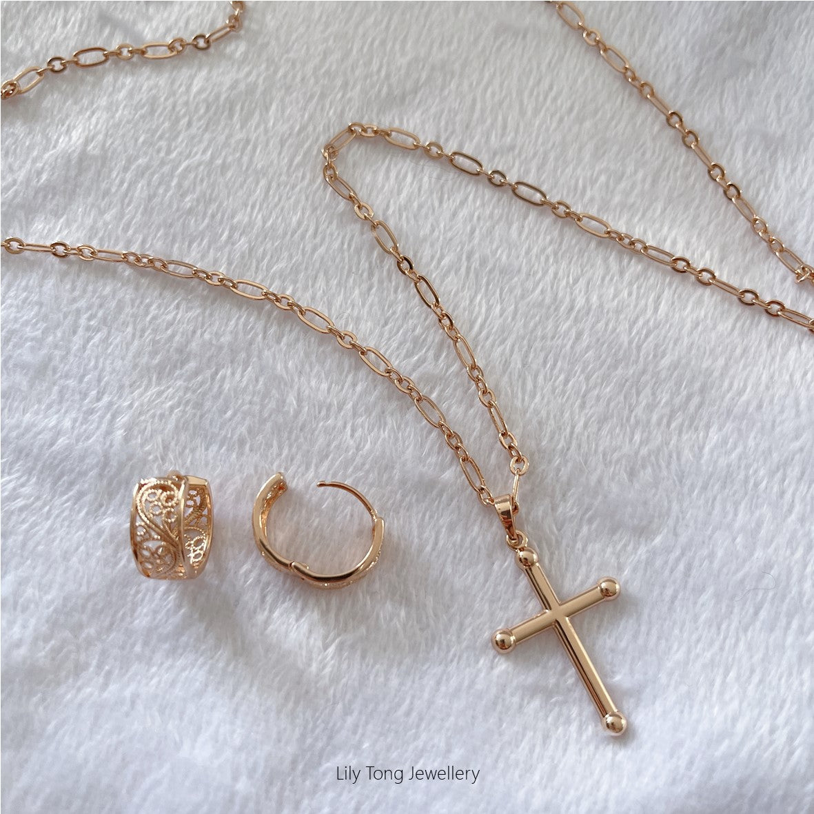 Gold-Filled Cross Pendant Necklace & Earrings #8