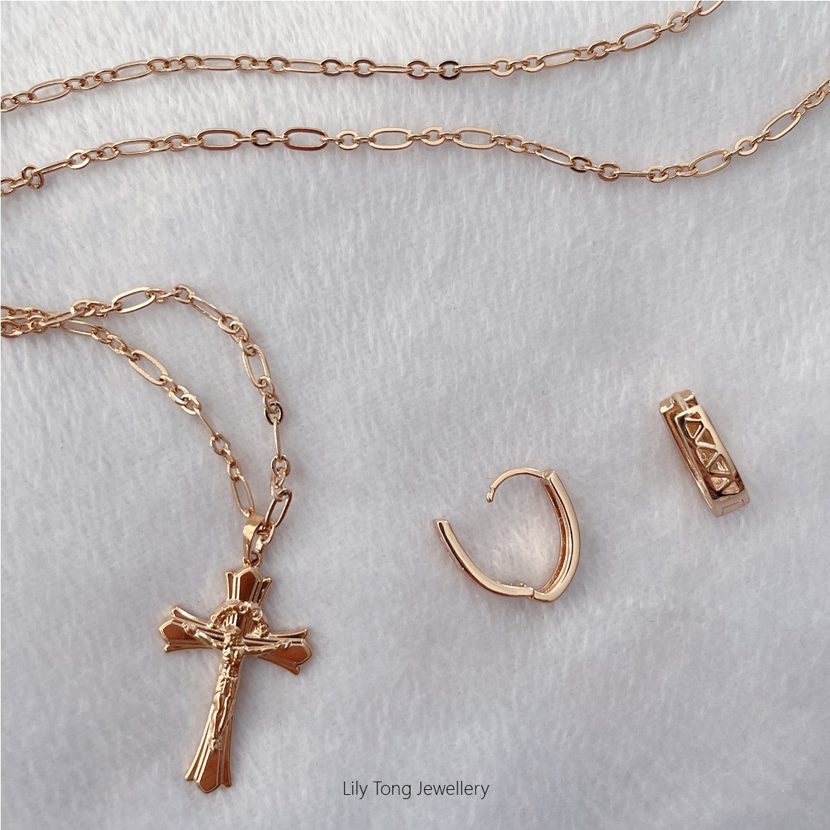 Gold-Filled Cross Pendant Necklace & Earrings #10