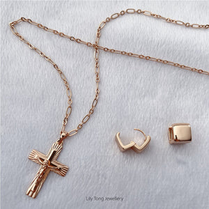 Gold-Filled Cross Pendant Necklace & Earrings #11