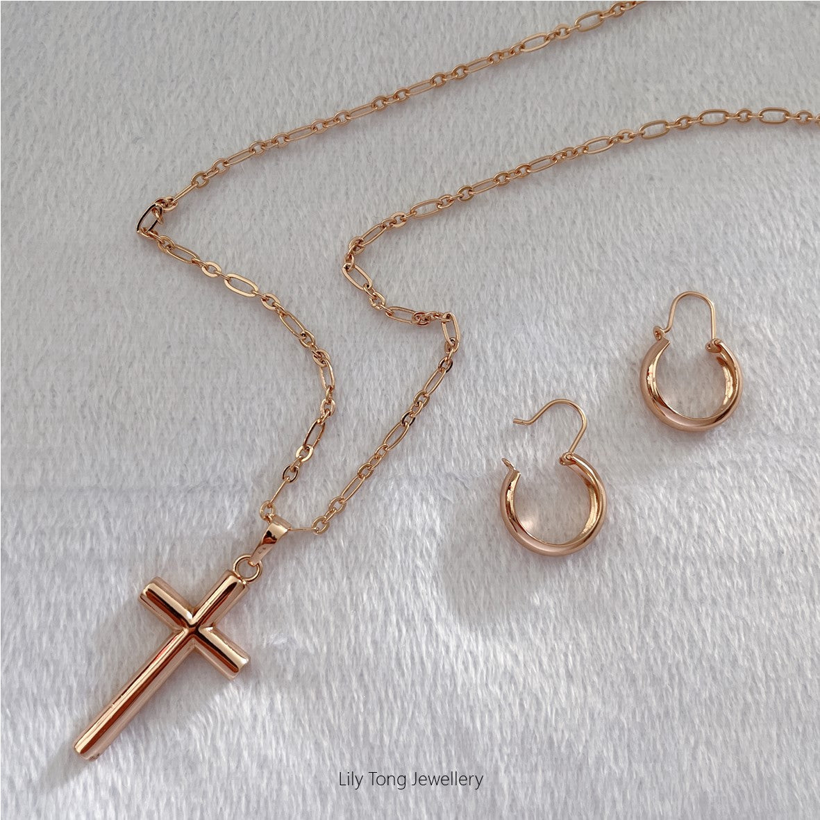 Gold-Filled Cross Pendant Necklace & Earrings #13