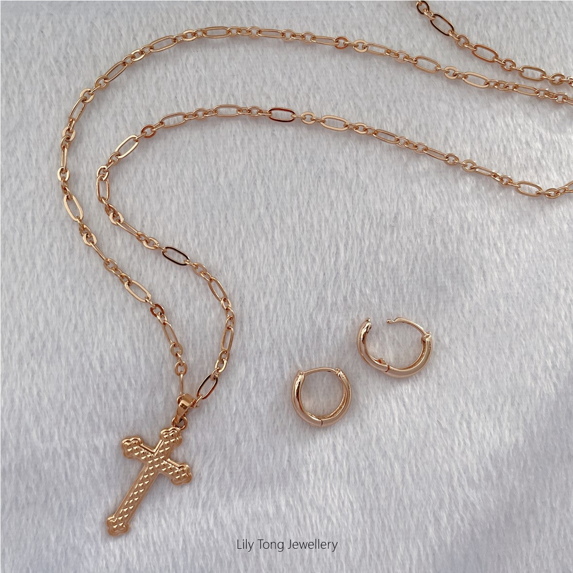 Gold-Filled Cross Pendant Necklace & Earrings #14