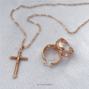 Gold-Filled Cross Pendant Necklace & Earrings #17