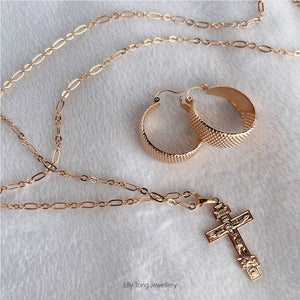 Gold-Filled Cross Pendant Necklace & Earrings #19