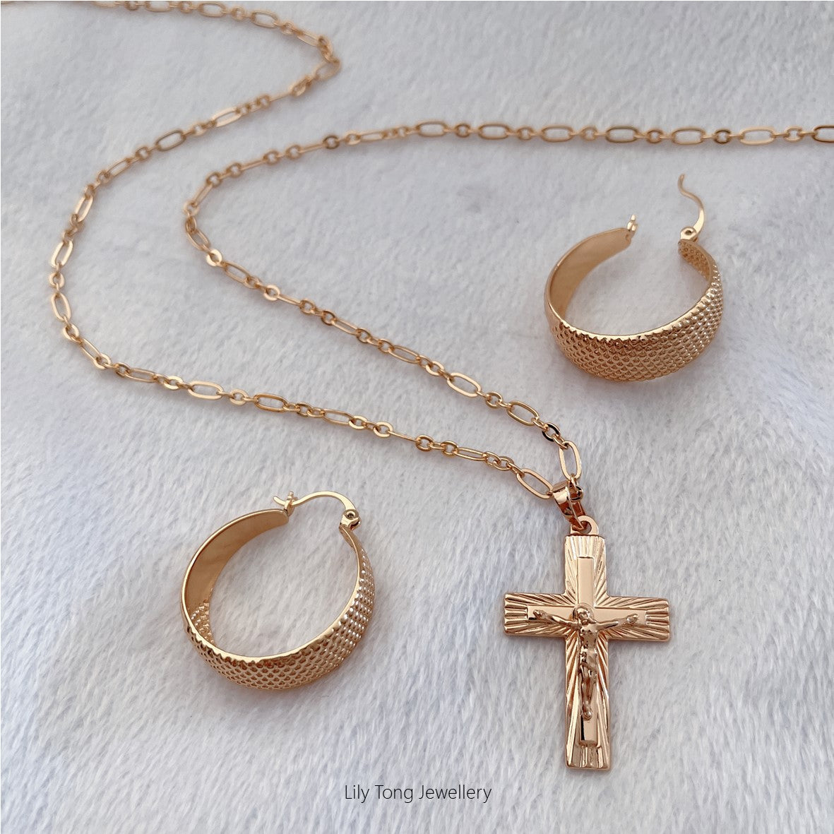 Gold-Filled Cross Pendant Necklace & Earrings #21