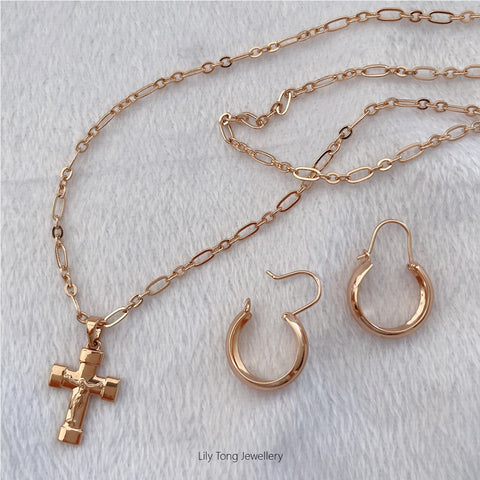 Gold-Filled Cross Pendant Necklace & Earrings #22