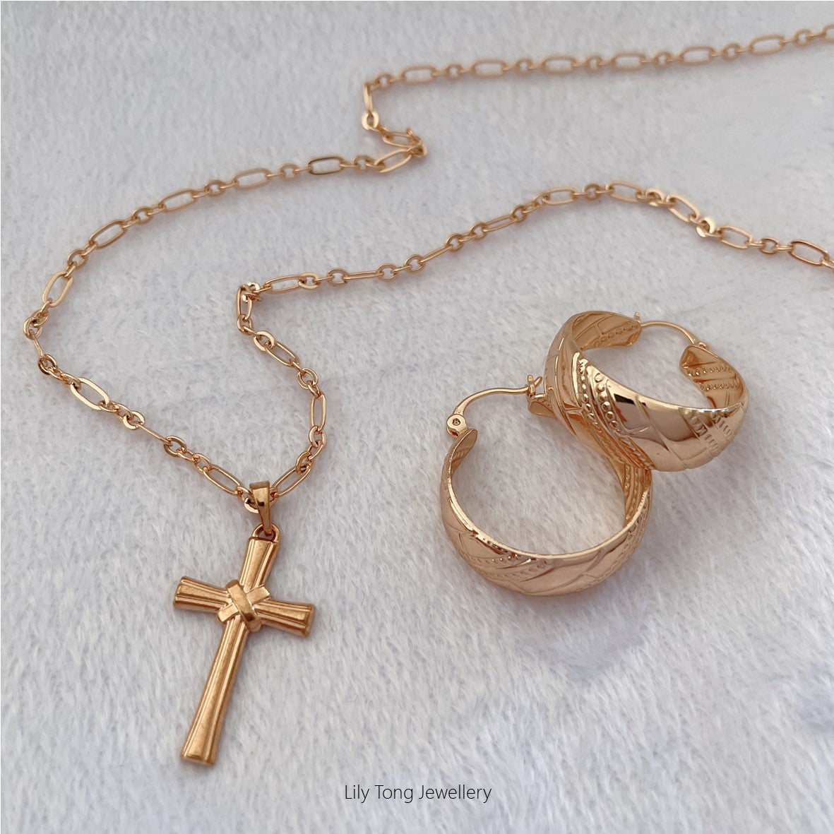 Gold-Filled Cross Pendant Necklace & Earrings #23