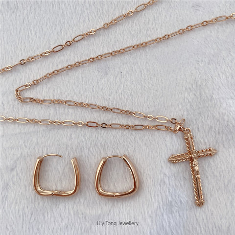 Gold-Filled Cross Pendant Necklace & Earrings #24