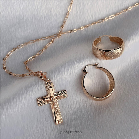 Gold-Filled Cross Pendant Necklace & Earrings #28