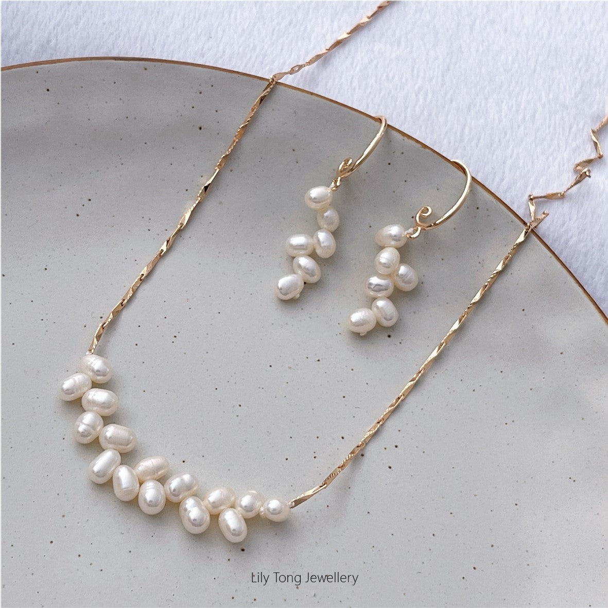 Freshwater Pearl Gold-Filled Necklace & Earrings #SFW1