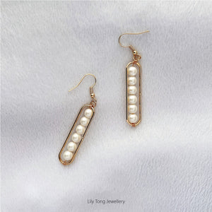 Long Framed 6-Pearl Earrings #K201 White