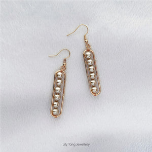 Long Framed 6-Pearl Earrings #K202 Silver Grey