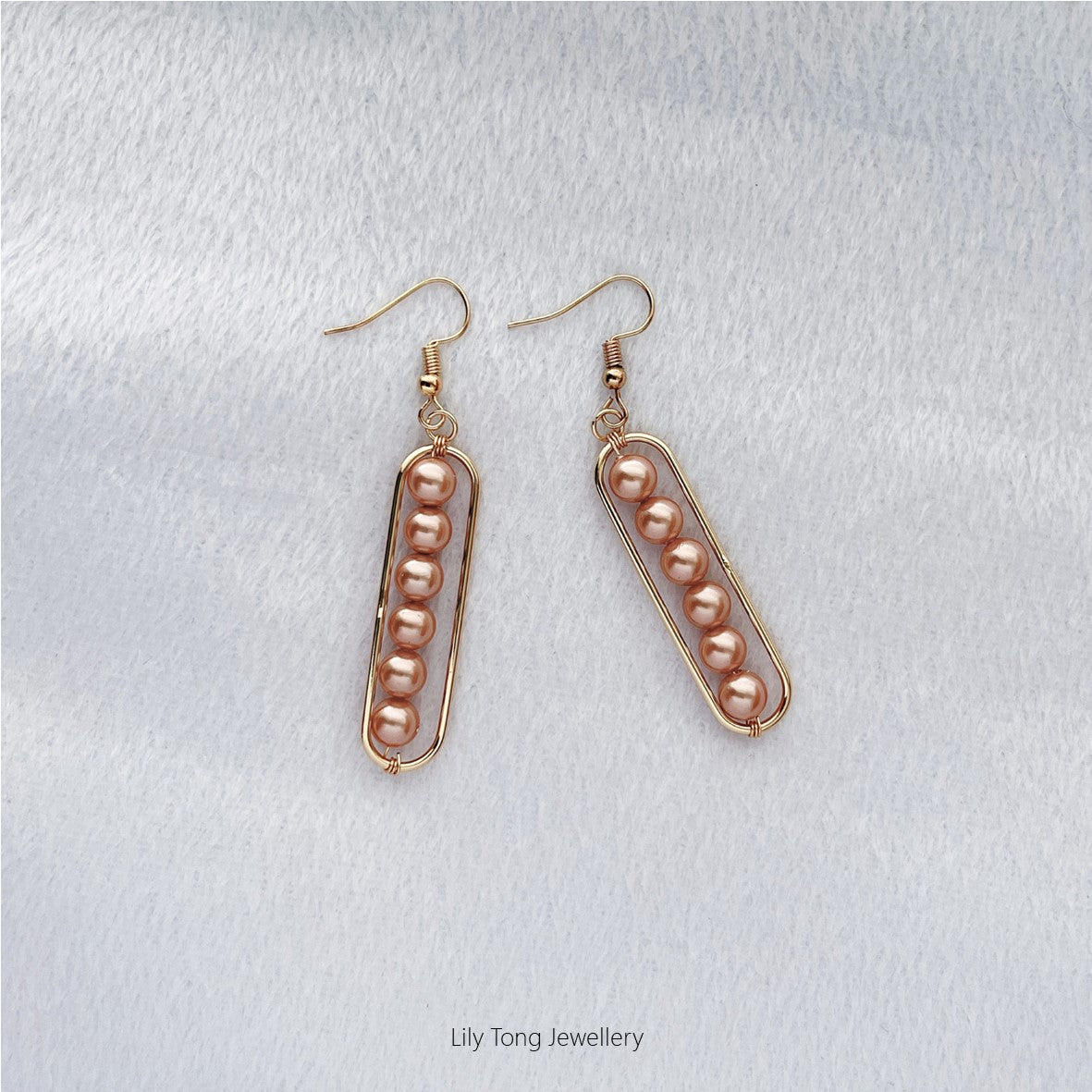 Long Framed 6-Pearl Earrings #K205 Cream Rosy Brown