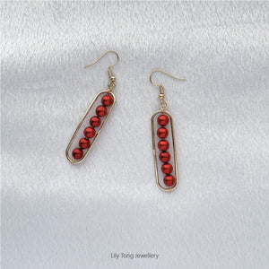 Long Framed 6-Pearl Earrings #K206 Deep Red