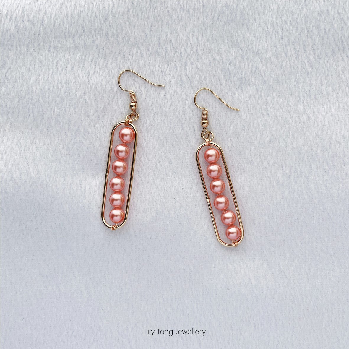 Long Framed 6-Pearl Earrings #K207 Light Red