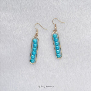 Long Framed 6-Pearl Earrings #K217 Sky Blue