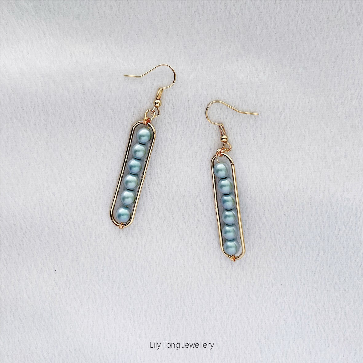 Long Framed 6-Pearl Earrings #K219 Baby Blue