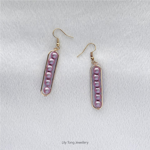 Long Framed 6-Pearl Earrings #K220 Purple