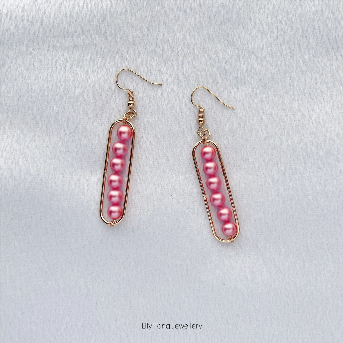 Long Framed 6-Pearl Earrings #K208 Pink