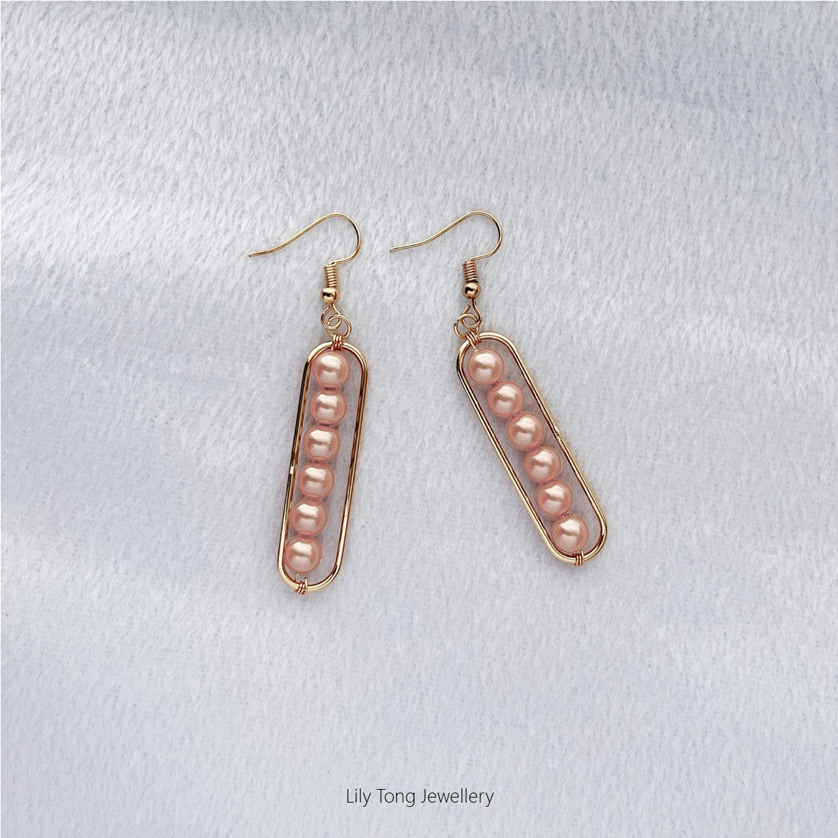 Long Framed 6-Pearl Earrings #K209 Baby Pink