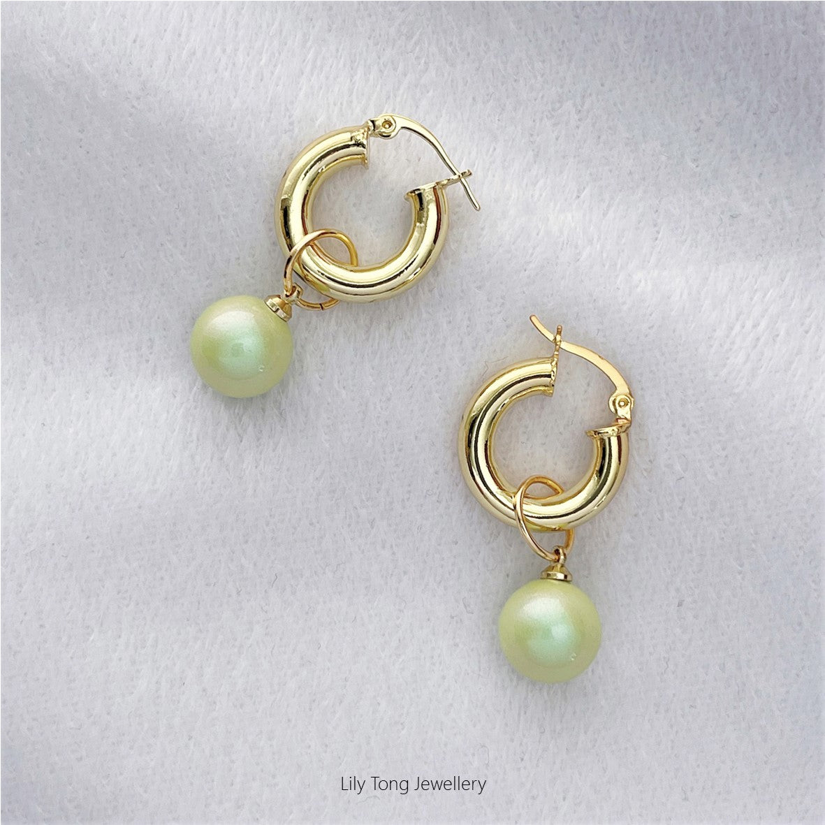 12mm Shell Pearl Drop Thick Hoop Earrings #P119 Baby Green