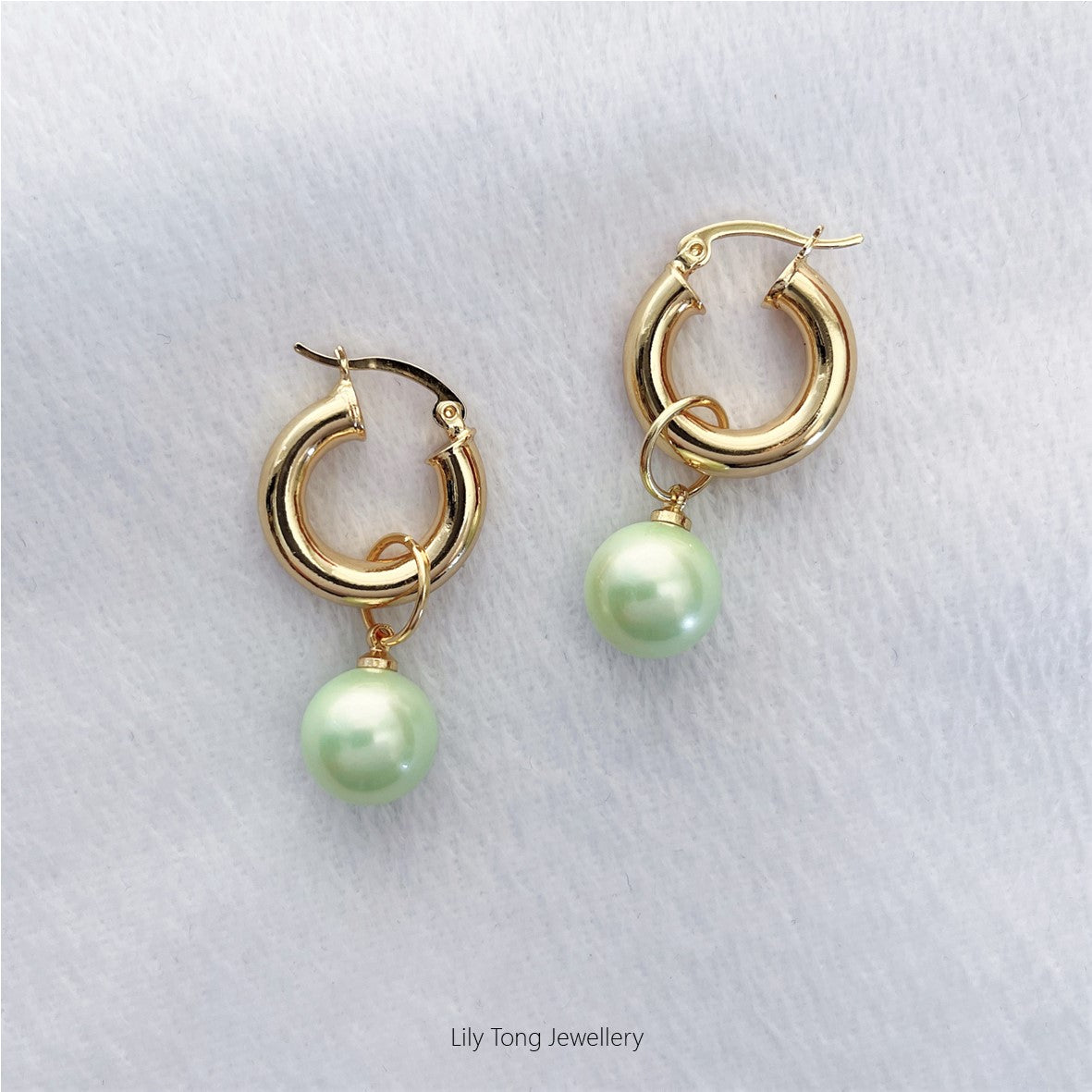 12mm Shell Pearl Drop Thick Hoop Earrings #P120 Mint Green