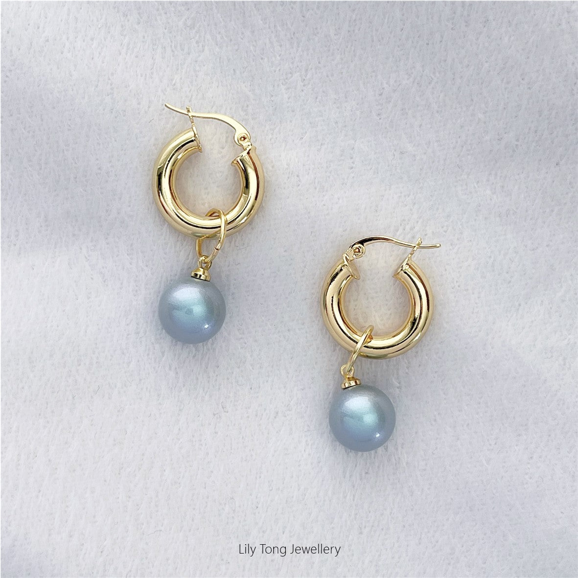 12mm Shell Pearl Drop Thick Hoop Earrings #P123 Baby Blue