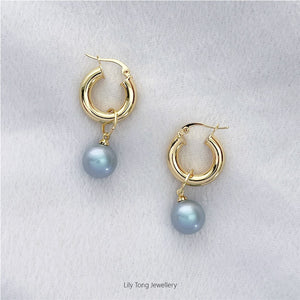 12mm Shell Pearl Drop Thick Hoop Earrings #P123 Baby Blue