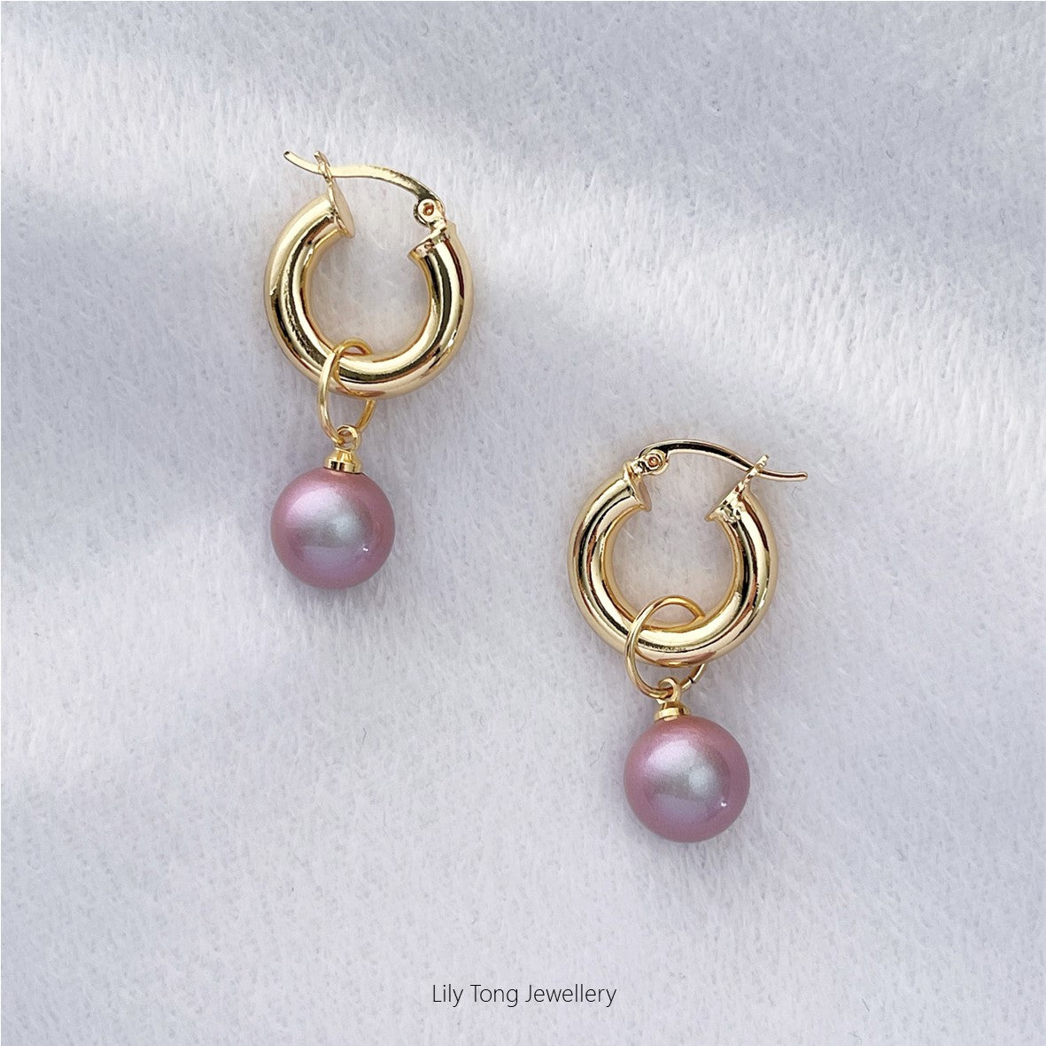 12mm Shell Pearl Drop Thick Hoop Earrings #P124 Purple