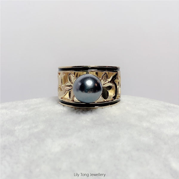 Grey Shell Pearl Gold Plated Ring #GP5