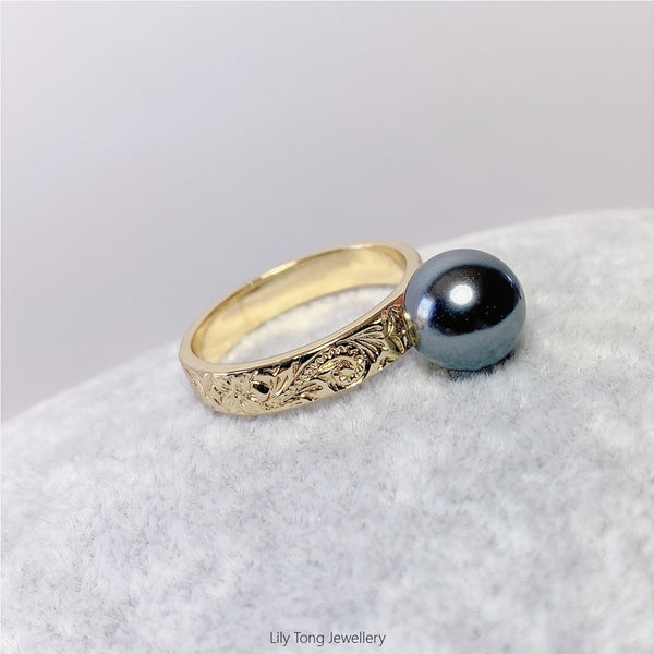 Grey Shell Pearl Gold Plated Ring #GP10