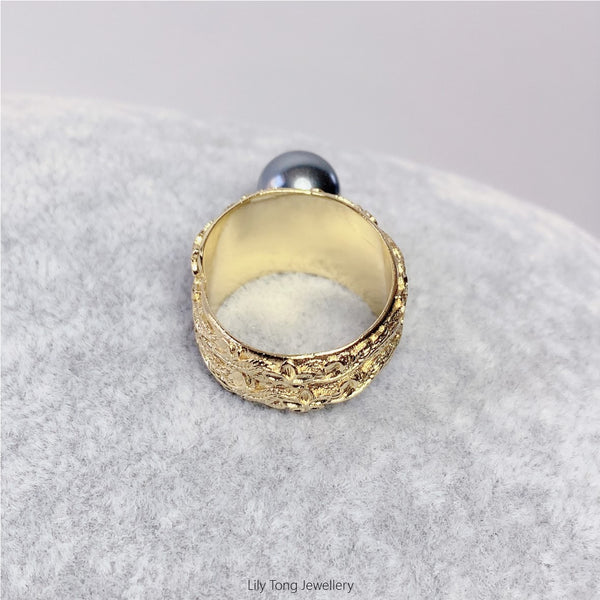 Shell Pearl Double Wrap Gold Plated Ring #GP13