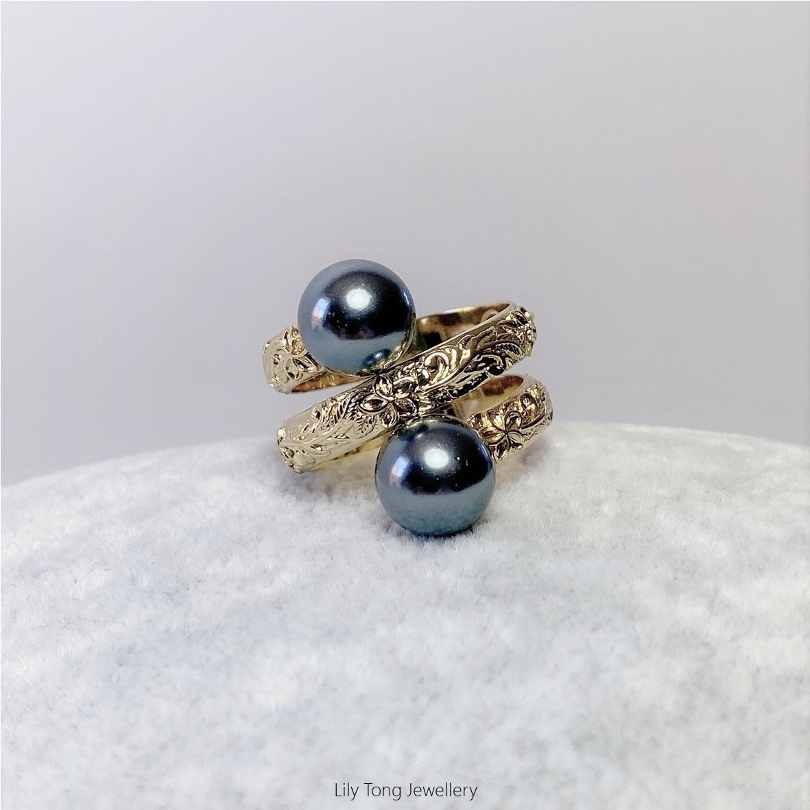 Double Shell Pearls Double Wrap Gold Plated Ring #GP14