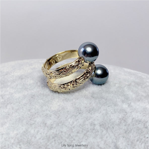 Double Shell Pearls Double Wrap Gold Plated Ring #GP14